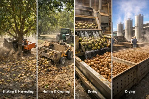 Walnut Harvest Process: Shaking, Hulling, and Drying Flow - California Walnut Crop & Harvest — Atlas Global Trading Co.